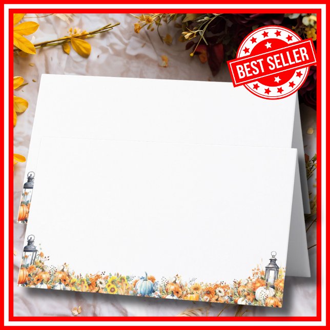 Cartão De Mesa Um Pequeno Chá de fraldas de outono de Abóbora (A Little Pumpkin is on the Way Fall Autumn Floral Baby Shower Place Cards )