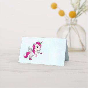 Cartão De Mesa Unicórnio Cor-de-Rosa Bonito com Asas