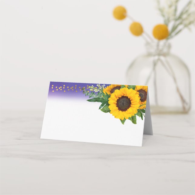 Cartão De Mesa Vazio Rustic Sunflower Para Casamento Escrito À Mã (Frente)