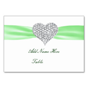 Cartão de Mesa Verde de Casamento Diamond Heart