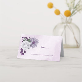 Cartão De Mesa Verde floral roxo e branco romântico