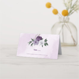 Cartão De Mesa Verde floral roxo e branco romântico