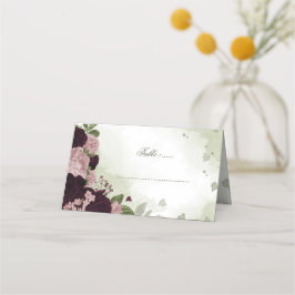 Cartão De Mesa verde rosa e flor de ameixa