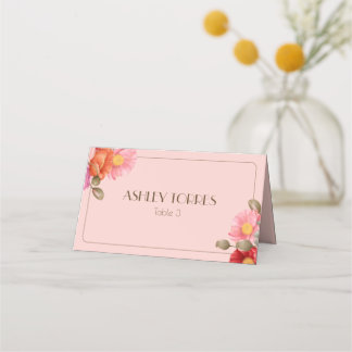 Cartão De Mesa Vermelhidão Rosa Papoula Aquarela Casamento