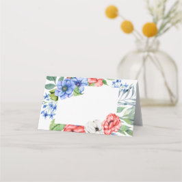 Cartão De Mesa Vermelho Branco e Azul Floral Patriótico 