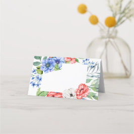 Cartão De Mesa Vermelho Branco e Azul Floral Patriótico