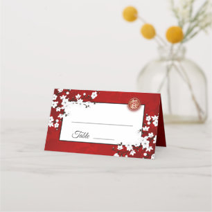 Cartão De Mesa Vermelho de Cereja Branco Casamento chinês