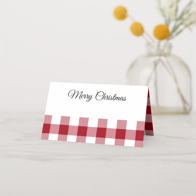 Cartão De Mesa Vermelho Xadrez Rústico Feliz Natal  (Frente)