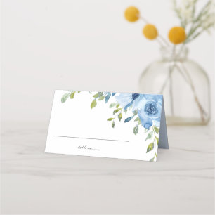 Cartão De Mesa Vestido de Floresta Floral Azul Elegante