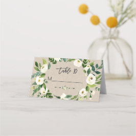 Cartão De Mesa Vestidos de Flores Brancas Linen Canvas Casamento
