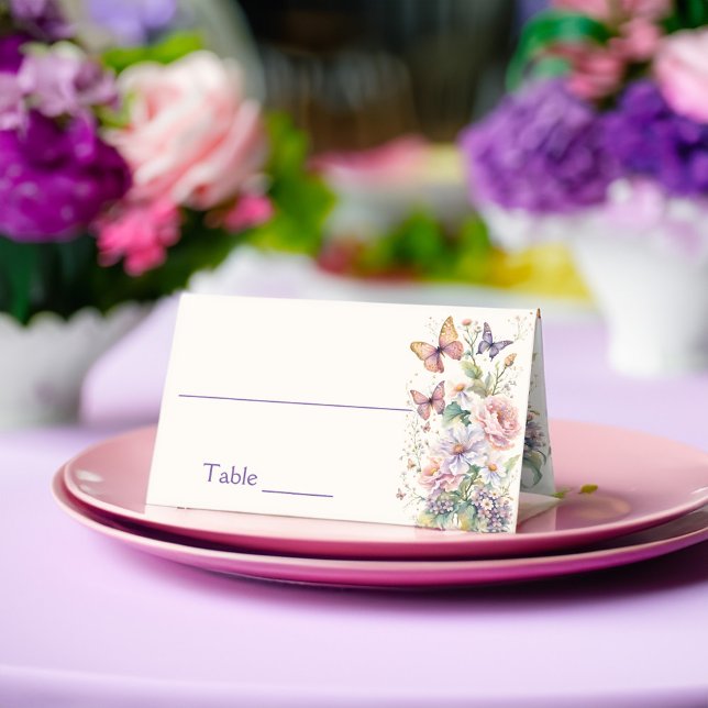 Cartão De Mesa Vida das borboletas chá de panela floral (Lifetime of Butterflies floral spring summer bridal shower table decor printed Place Card)