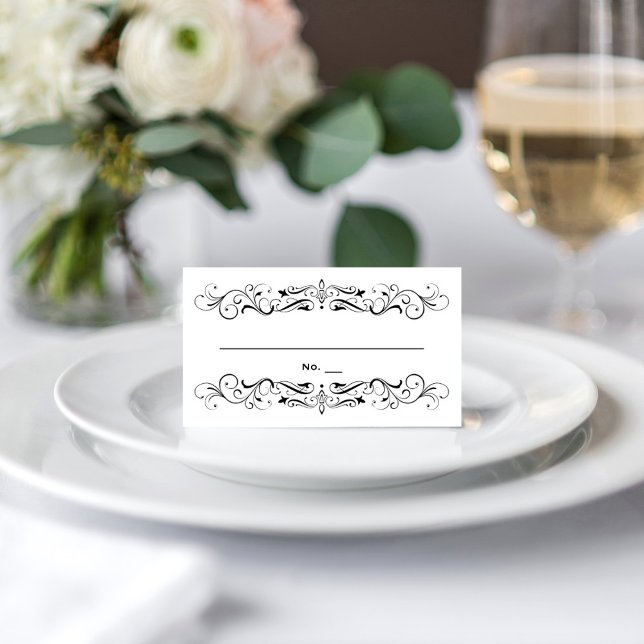 Cartão De Mesa Vintage Black Flourish White Weding (Criador carregado)