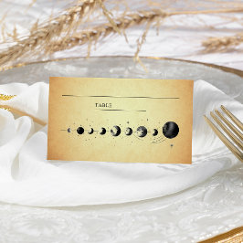 Cartão De Mesa Vintage Celestial Fases da Lua Crescente Casamento