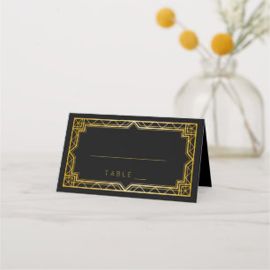 Cartão De Mesa Vintage Elegante Art Deco Casamento Dourado Negro