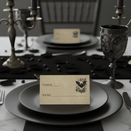 Cartão De Mesa Vintage Gothic Black Toile Bat Tan Wedding