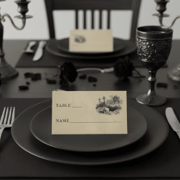 Cartão De Mesa Vintage Gothic Black Toile Graves Tan Wedding