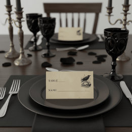 Cartão De Mesa Vintage Gothic Black Toile Skull Tan Wedding