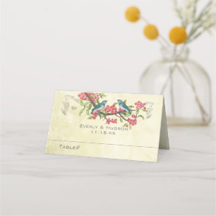 Cartão De Mesa Vintage Love Bird Pink Red Teal Blue Green Casamen
