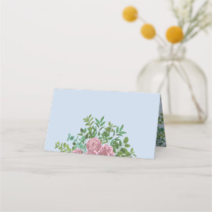Cartão De Mesa Vintage Pastel Floral de Casamento Azul e Rosa