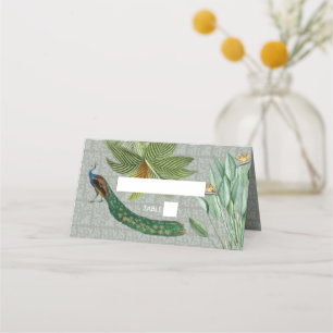 Cartão De Mesa Vintage Peacock Feather Tropical Greenerice Casame