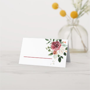 Cartão De Mesa Vintage Red Burgundy White Roses Rosas Floral Plac