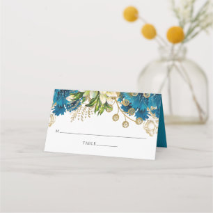 Cartão De Mesa Vintage Turquoise e Shabby Floral Casamento Dourad