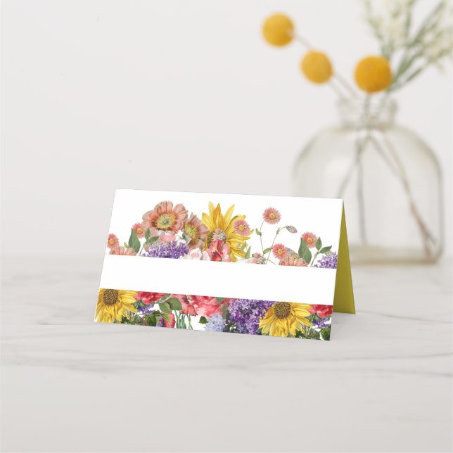 Cartão De Mesa Vintage Wildflower Wedding Place Card (Frente)