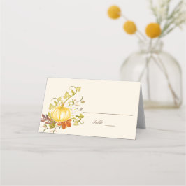 Cartão De Mesa Watercolor Autumn Pumpkin e Deixa Casamento