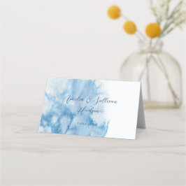Cartão De Mesa Watercolor Dusty Blue Winter Wedding Place Card