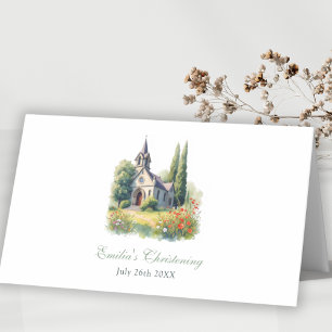 Cartão De Mesa Watercolor FLoral Church Baptism Christening