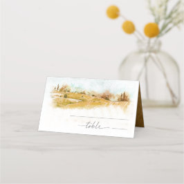 Cartão De Mesa Watercolor Landscape Wedding Autumn Dourado ID786