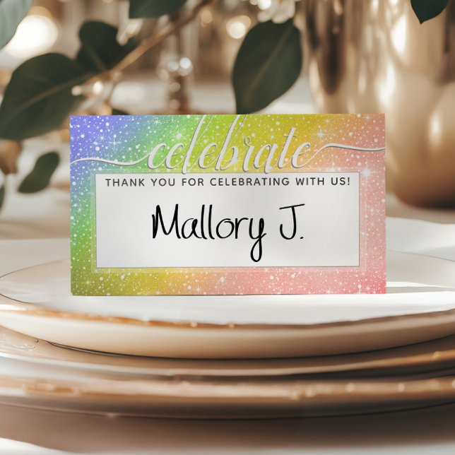 Cartão De Mesa 🌈 Watercolor Monograma CELEBRATE Rainbow (🌈 Watercolor Monogram CELEBRATE Rainbow Place Card
)