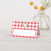 Watercolor Pine Wreath MONOGRAM Red Check
