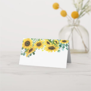 Cartão De Mesa Watercolor Sunflower e Eucalyptus Wedding