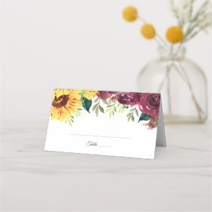 Cartão De Mesa Watercolor Sunflower Floral Border Weding
