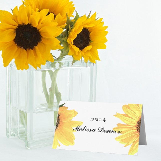 Cartão De Mesa Watercolor Sunflowers Wedding (Criador carregado)