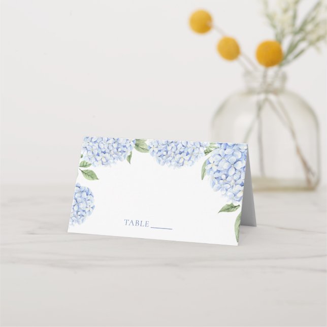 Cartão De Mesa Wedding Place Cards, Blue Hydrangea Border Classic (Frente)