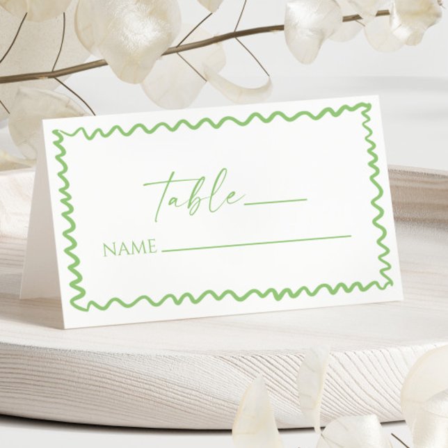 Cartão De Mesa Whimsical Citrus Green Wavy Border Wedding (Criador carregado)