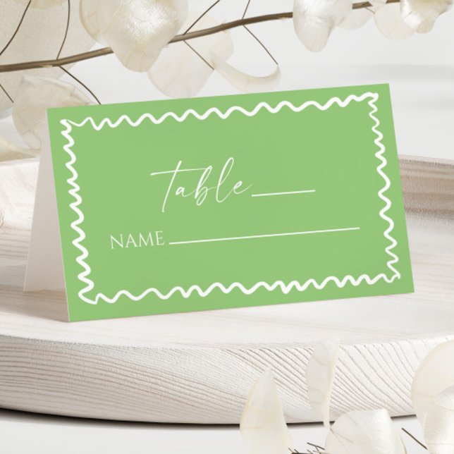 Cartão De Mesa Whimsical Citrus Green Wavy Border Wedding (Criador carregado)