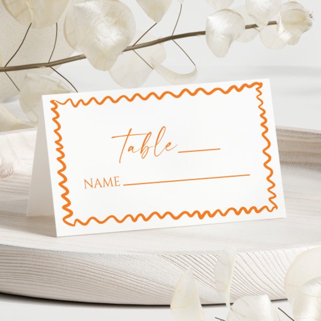 Cartão De Mesa Whimsical Citrus Orange Wavy Border Wedding (Criador carregado)