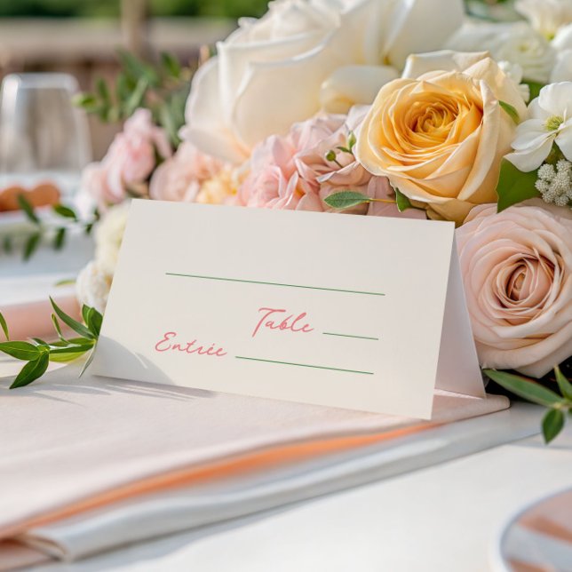 Cartão De Mesa Whimsical Quirky Handescrita Verde Rosa (Criador carregado)