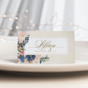 Cartão De Mesa Wild Elegance Marinho Blush e Dourado Casamento