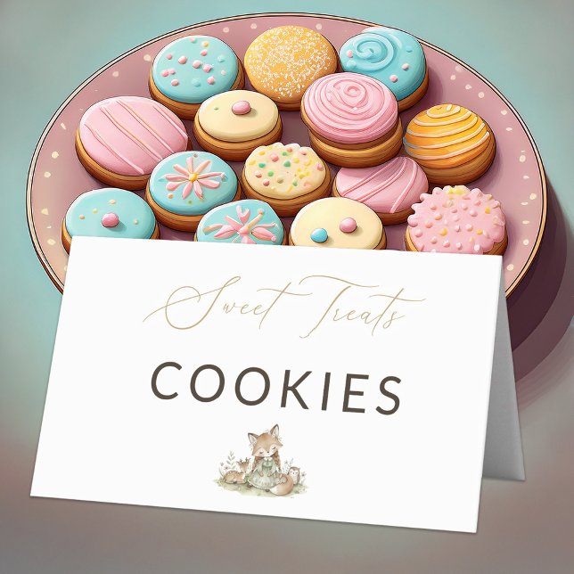 Cartão De Mesa Woodland Fox Girl Sweet Treats Cookies Food Label  (Criador carregado)