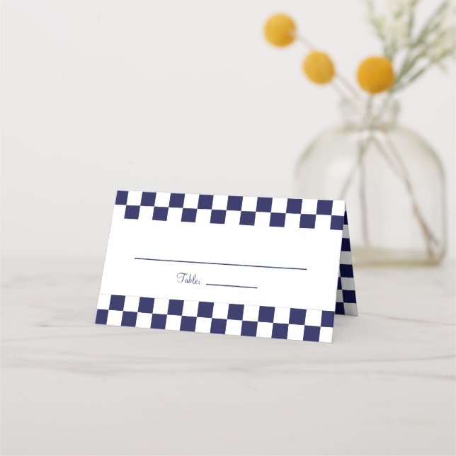 Cartão De Mesa Xadrez Azul Marinho e Branco (Frente)