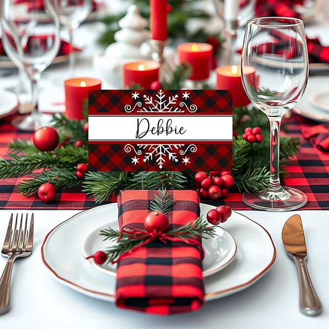 Cartão De Mesa Xadrez Natal Alegre floco de neve (Criador carregado)