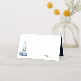 Cartão De Mesa Yacht Marinho de Tema Náutico Yacht Blue Weding