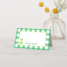 Cartão De Mesa Yellow Happy Spring Chick Easter B Green Check