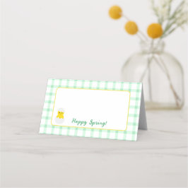 Cartão De Mesa Yellow Happy Spring Chick Green Check