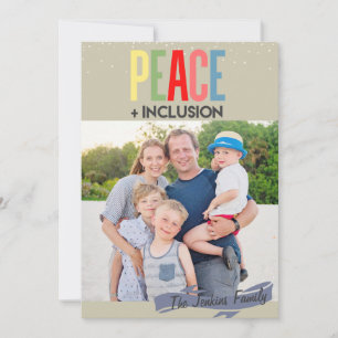 Cartão de Modelo de Foto de Natal de Paz e Inclus