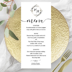 Cartão de Monograma Floral de Menu de Casamento El
